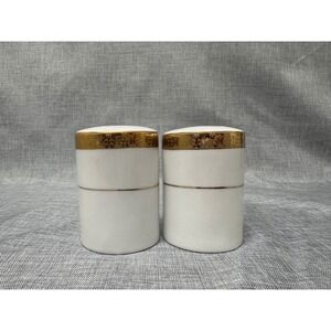 Sango Deville Empress Gold Salt and Pepper Shakers White China Gold Filigree Set
